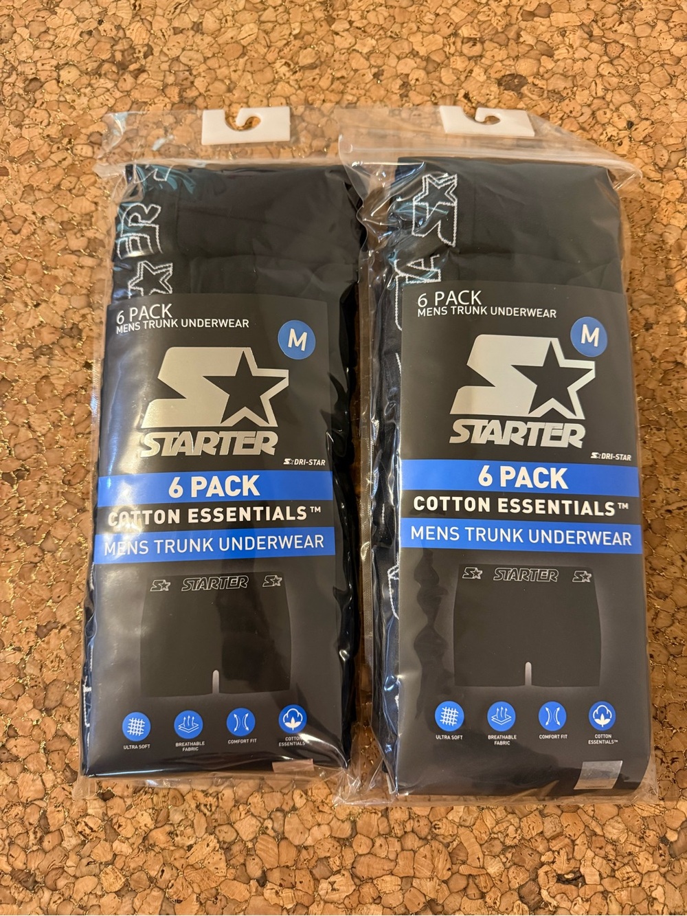 Two pack bundle of STARTER Black Men's Cotton Trunk Underwear in size medium.